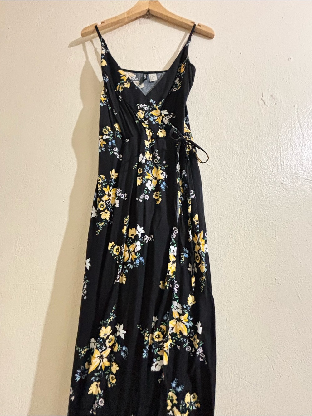 Divided Black Maxi Dress with Yellow Floral Print